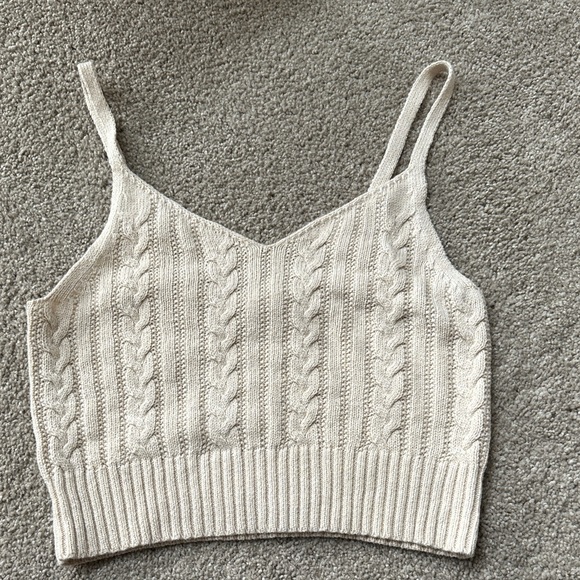 American Eagle Outfitters Tops - American Eagle Outfitters Cream Cable-Knit Cropped Tank